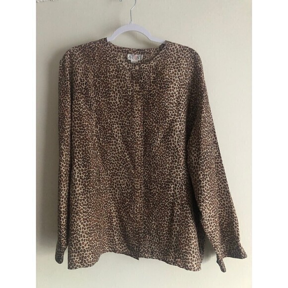 Stunt Tops - Stunt women’s 100% Silk Animal Print button down blouse